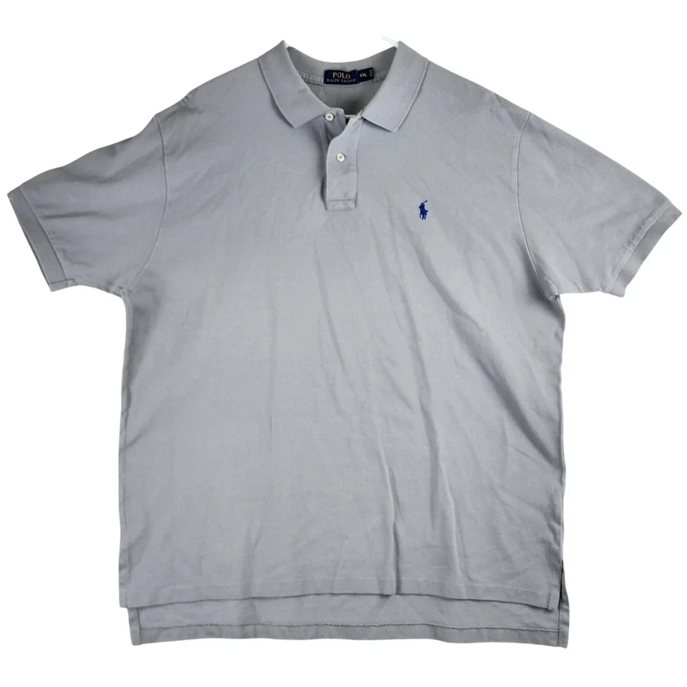 Polo Ralph Lauren Pique Polo Shirt Mens XXL Gray Blue Pony Classic Fit Short Slv